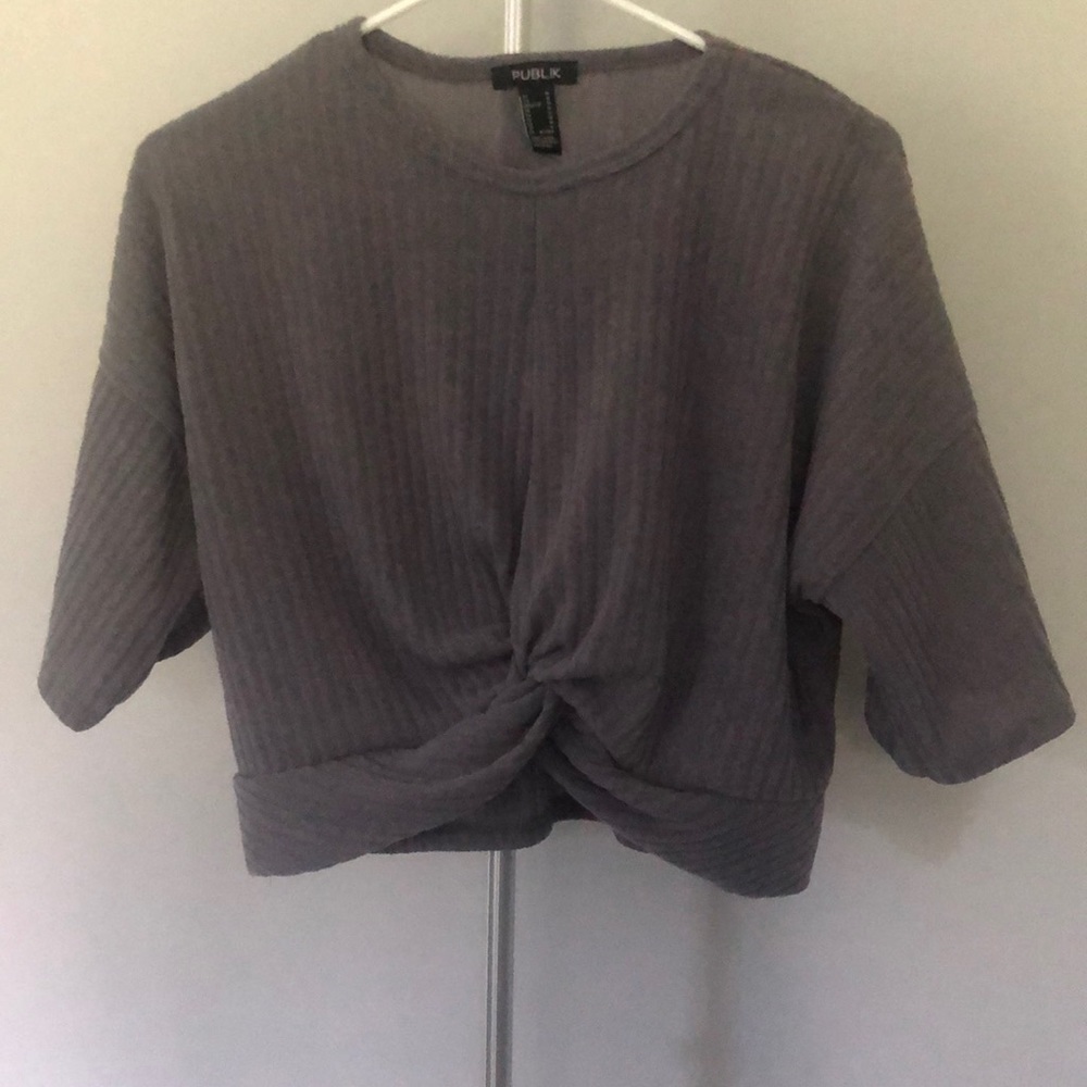 Publik Crop Top in Grey with Twist Knot Front Size Medium M